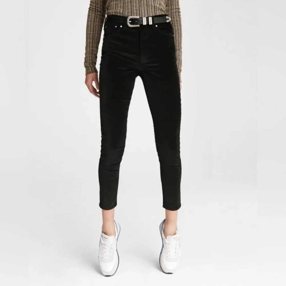Rag & Bone Nina High Rise Ankle Skinny Black Velvet Pants Size 26